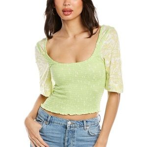 NWT Free People Marigold Floral Boho Crop Tee Shirt Key Lime Combo Green Small